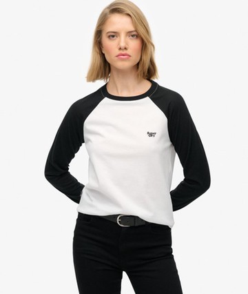 Superdry Women's Essential Logo Long Sleeve Baseball Top White Size: 8