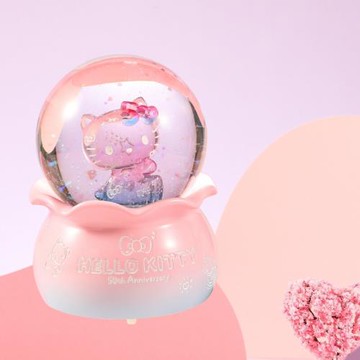 【現貨 JARLL 讚爾藝術】Hello Kitty 50周年限定收藏 水晶球音樂盒 生日 紀念日 告白 結婚禮物 情人節