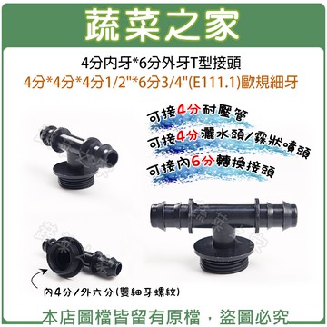【蔬菜之家007-AE111.1】4分內牙*6分外牙T型接頭4分*4分*4分1/2"*6分3/4"(E111.1)歐規細牙