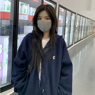 連帽拉鏈衛衣女秋冬寬松bf慵懶風oversize加絨加厚外套ins潮