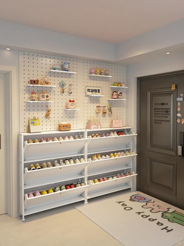 {可打統編 保固一年}超薄翻斗式鞋柜鋼制入戶玄關柜壁掛落地一體大容量小型儲物收納架