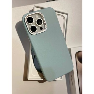 蘋果16promax純色素皮手機殼適用iPhone14promax水鉆殼15promax高級感純色14皮殼磁吸仙女風