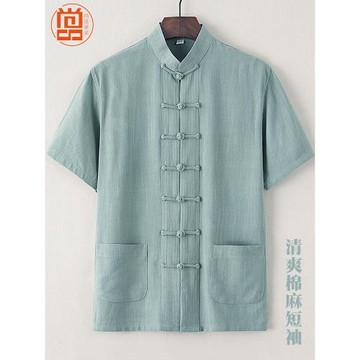 中老年男唐裝短袖中國風夏季古風男裝民族風古裝上衣