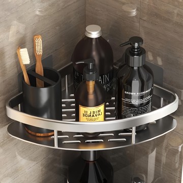 浴室置物架 加厚款三角架 太空鋁 免打孔  銀色  1組