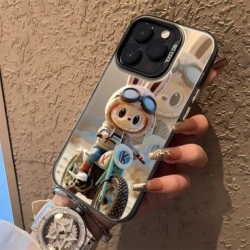 機車拉布布 適用iPhone16Promax手機殼 蘋果15 Pro 14 13 12 11 16E 彩銀硬殼 全包
