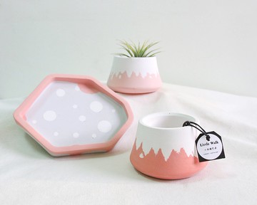 水泥花盆 / 玫瑰粉富士山 【無植物】/ 客製英文字母