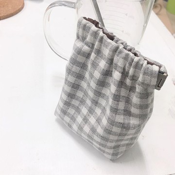 彈片口金包-先染後織綿小物收納:充電線、化妝品、飾品、耳機線