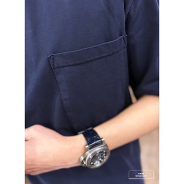 E7th.厚磅原色刷舊短T-深藍(E7S0032405)