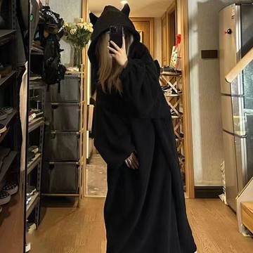秋冬外穿家居服 韓版連帽家居服 小惡魔珊瑚絨睡衣女 冬季睡衣 加厚加絨家居服 睡袍家居服 搞怪家居服 睡衣女