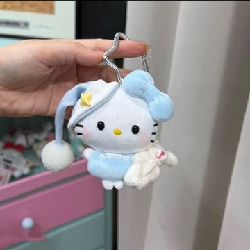 臺灣出貨💥日本黑皮短腿包包掛飾kitty貓可愛毛絨玩偶公仔書包掛件豆豆眼萌