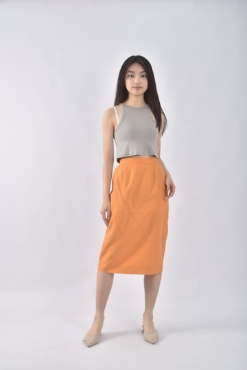 (S) leporte棉質簡約橘色長裙