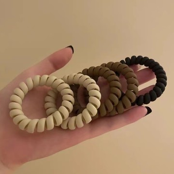 ZUCA”S - 韓版奶茶色系磨砂手感電話線髮圈 綁頭 電話線髮圈 髮飾 - A-615