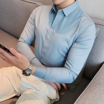 高級感襯衫男長袖暗門襟免燙抗皺無痕襯衣百搭修身潮流純黑色寸衫