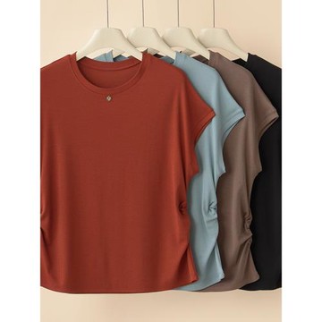 夏季大碼女士短袖T恤寬松正肩冰絲萊賽爾中年媽媽裝洋氣短袖上衣