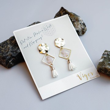 【粉晶】天然水晶碎石流蘇耳環