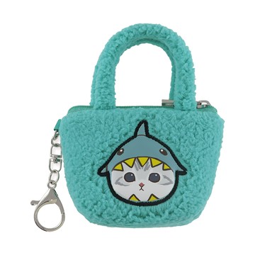 貓福珊迪 毛茸零錢包 羊羔絨材質  10.5 x 8 x 5cm  鯊魚貓 綠色