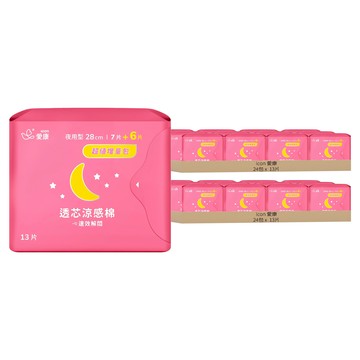 icon 愛康 透芯涼感衛生棉 護翼型  夜用型 28cm  13片  48包