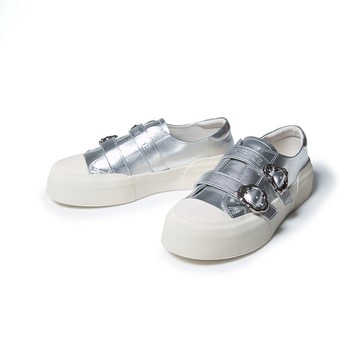 HAPPYFACE 馬卡龍色系雙帶厚底休閒鞋 銀箔 日本京都聯名 (5G2955)