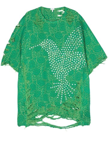 LOEWE - floral-jacquard distressed shirt - men - Silk/Linen/Flax - XL - Green
