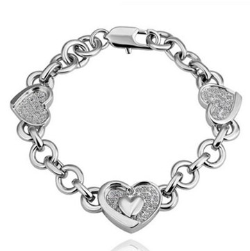 純銀手鍊 鍍白金鑲鑽手環-時尚經典愛心鑲鑽母親節生日情人節禮物女飾品2色73cd32【獨家進口】【米蘭精品】