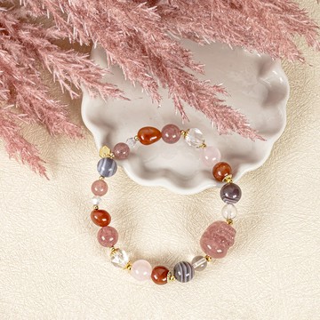 鴻運當頭 | 草莓晶貔貅A/白水晶/波斯瑪瑙/粉晶/紅瑪瑙/奧地利水晶