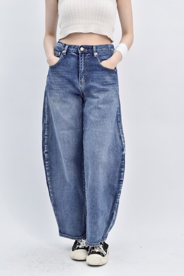 (M) 高腰丹寧牛仔藍色長褲