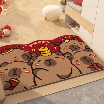 AFAMIC 艾法 萌寵新年開運 玄關刮泥紅色腳踏墊 絲圈印花地墊  1個  80 x 50 x 0.8cm  金元寶