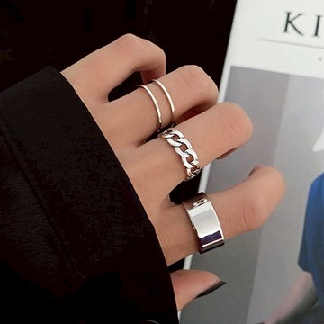 韓系 冷酷風尚-三件組 戒指 開口可調整 台灣當天出貨 尾戒飾品 戒指女 金戒指 情侶戒指 閨蜜 手飾 食指戒 F706