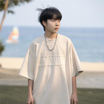 鹿皮絨短袖t恤男港風潮流寬松cityboy上衣夏季圓領半袖體恤打底衫