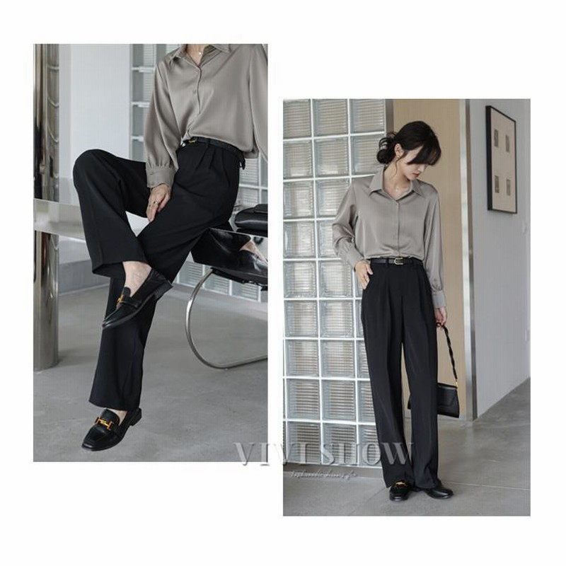 韓国ファッション パンツ レディース ロングパンツ ゆるい 通勤