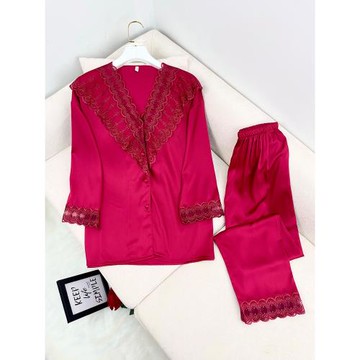 睡衣女2022年春秋新款性感蕾絲花邊長袖冰絲套裝高級感外穿家居服