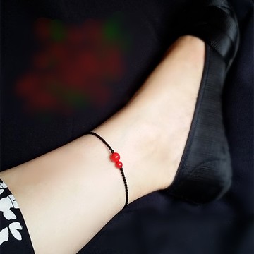 設計【福祿】【保平安】朱砂純手工編織腳鏈男女新款推薦禮品