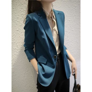 小眾設計感免燙西裝女2023春季新款韓版休閑chic孔雀藍小西服外套