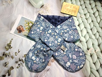 美國限量布燙銀深藍海洋海龜圍脖-不分年齡圍脖-圍巾-脖圍-短圍巾