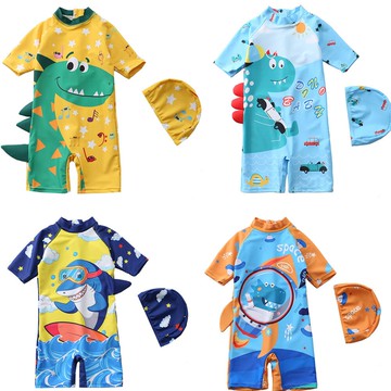 兒童游泳衣防曬帽子泳帽套裝大中小童連體帶帽長袖沙灘寶寶游泳衣