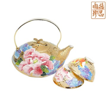 雕金堆線金彩牡丹美人壺套組