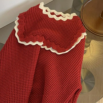 撤柜女裝剪標品牌折扣本命年紅色慵懶風高級設計感針織衫秋冬毛衣