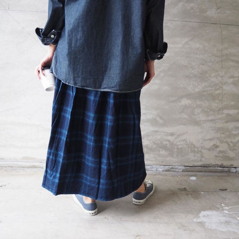 イチ スカート ICHI チェック レディース インディゴ ツイル チェック