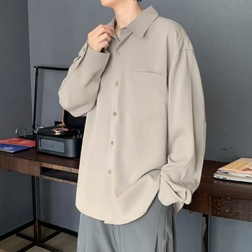 卡其色冷淡風高級感襯衫男潮流ins潮牌日系cityboy襯衣oversize秋