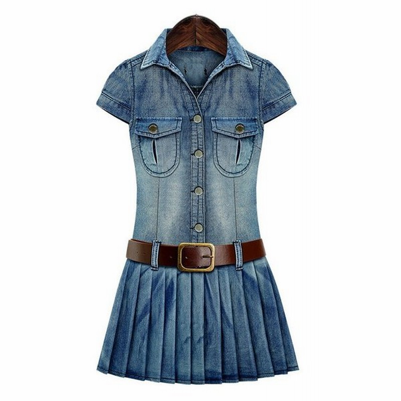 ミニワンピース レディース ワンピース ミニ丈 半袖 プリーツ 襟付き ボタン付き デニム風 ベルト付き かわいい かっこいい おしゃれ お出かけ 遊 通販 Lineポイント最大0 5 Get Lineショッピング