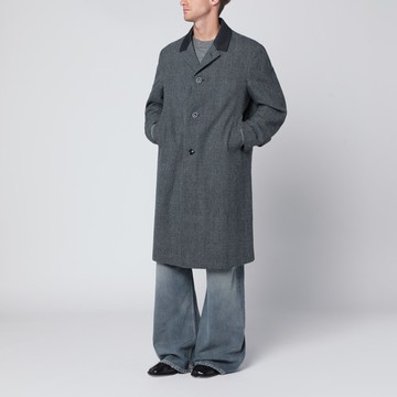 Single-breasted black/white wool blend coat
