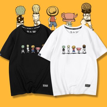海賊王同人短袖日系情侶t恤路飛喬巴聯名印花2024夏純棉寬松潮牌