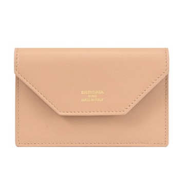 BALENCIAGA 巴黎世家 750324 燙金LOGO信封式卡片零錢包.裸膚色