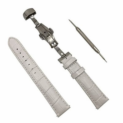 ワンプッシュ式 腕時計 バンド Dバックル 観音開き クロ 型押し ベルト ばね棒はずし 付