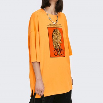 就如魚沒有自行車/凡物制純色全棉半袖塌肩oversize男女潮款棉T恤