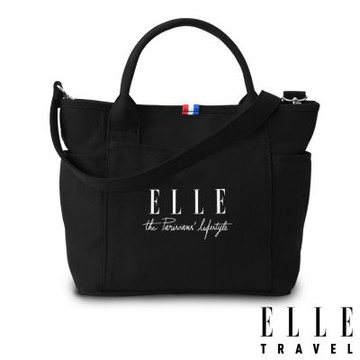 【ELLE TRAVEL】極簡風帆布手提/斜背托特包 (黑色) EL52372