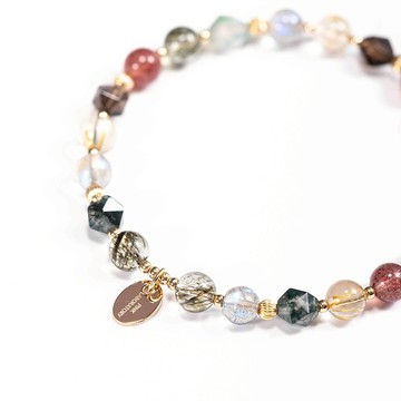 綠碧髮晶金髮晶草莓晶14KGF手鍊 | 綠髮碧璽事業招財水晶手鏈