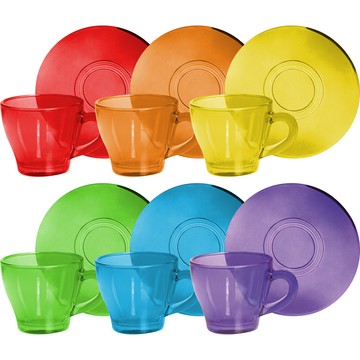 EXCELSA 濃縮咖啡杯碟 540ml  紅色 + 橘色 + 黃色 + 綠色 + 藍色 + 紫色  6套