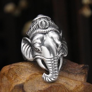 吉象戒指女S925純銀復古個性大氣泰銀象頭神財天保護象神食指環男