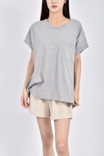 (XL) reve韓牌素面口袋灰色短袖上衣